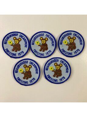 Girl Scout 1978 Firestone Neighborhood Encampment Bear Patches Set Of 5